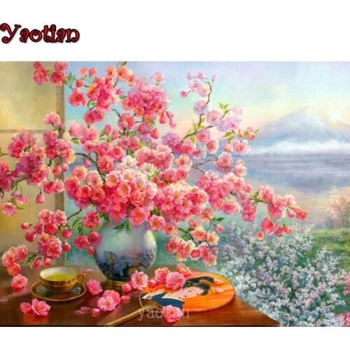 5D DIY Cross Stitch Diamond Painting Kit Flower Vase Mount Fuji Full Square Round Drill Diamond Embroidery Mosaic Set Decor New