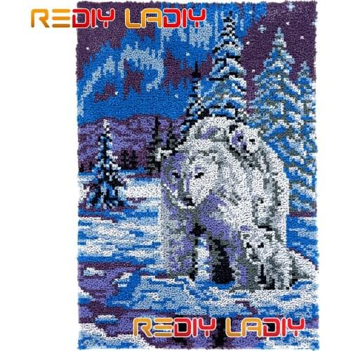Latch Hook Rug Kit Polar Bears Plush Wall Hanging DIY Carpet Rug Chunky Yarn Arts Cushion Crocheted Floor Mat Hobby & Crafts
