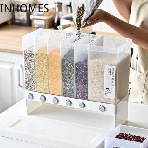 10L Wall Mounted Rice Separate Bucket Dry Cereal Grain Dispenser Plastic Sealed Kitchen Food Storage Tank Container Box