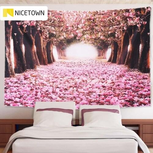 NICETOWN Flower Picture Tapestry Wall Hanging Pink Floral Light up Bedroom Porch Hanging Sofa Cover Small Window