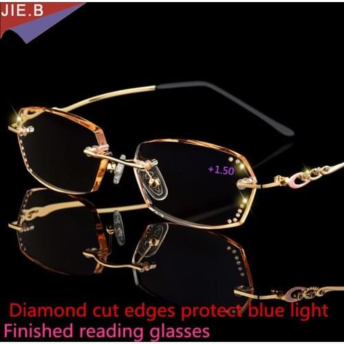 New diamond trim frameless reading glasses ladies high quality fashion brand luxury anti-blue light reading glasses for ladies