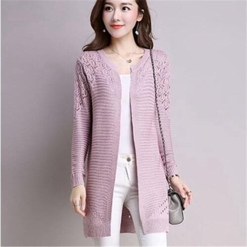 Fall Women Cardigan Solid Color Hollow Out Sweaters Size S-XXL Poncho Full Sleeve Open Stitch Female Knitted Outerwear