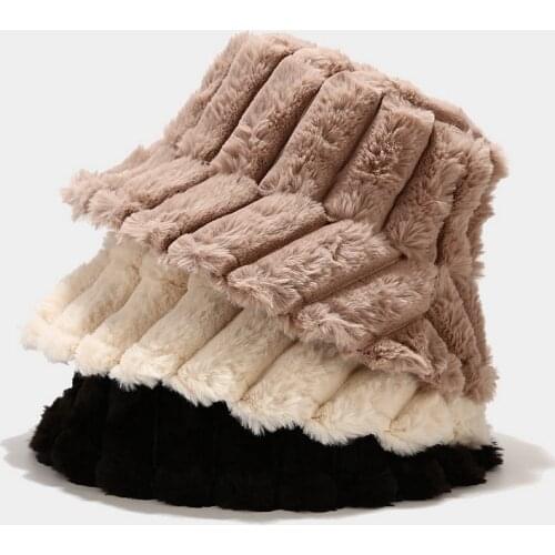 Brand New Winter Warm Bucket Hat Imitation Rabbit Fur Fisherman Hat Thick Panama Has Women Outdoor Stripe Basin Cap Ladies