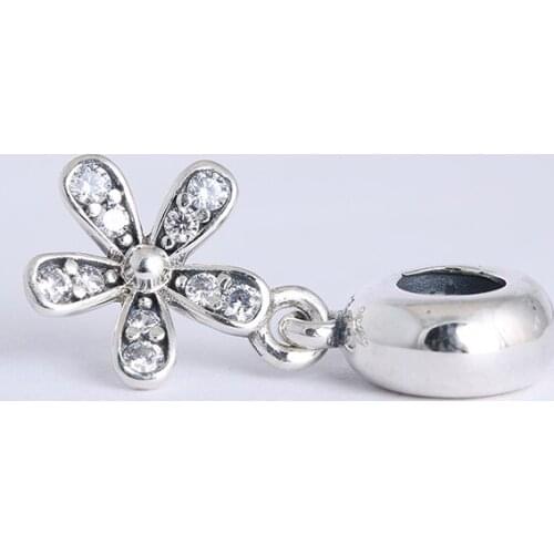 Daisy Dangle Charms Pendant With Zircon Authentic 925 Sterling Silver Flower Daisy Beads Fits Pandora Bracelet Jewelry Making
