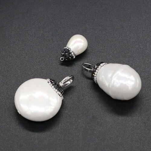 Natural Shell Bead Pendants Exquisite White Shell Charms with Artificial Diamond for Jewelry Making Necklace Bracelet Gift