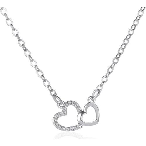 Simple Hollow Out Big Small Heart-shaped Necklace Charming Crystal Zircon Pendant Gold Clavicle Chain Romantic Womens Jewelry