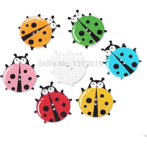 Multicolor 50pcs 30x29mm Lovely ladybird Wooden decorative Buttons For Sewing Scrapbooking Crafts PD00329-9
