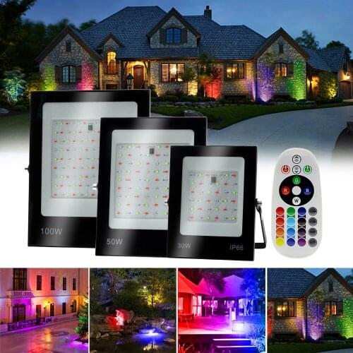 RGB Floodlight 30W 50W 100W AC220V Garden Lighting Floodlight Colorful RGB Light LED Spotlight IP66 Waterproof Flood Light