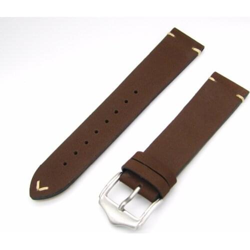 20 22mm 2016 Men Women Genuine Cowhide Suede Leather Dark Brown Luxury watchband Strap Belt Silver Polished Pin Buckle Best Gift