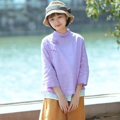 S922 Xiagailiang Pankou Literature Small The Slowly Change Blue Easy Will Code Shirt h190417