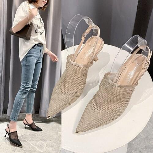 Baotou sandals summer 2021 new korean fashion mesh breathable high heel sandals ladies stiletto