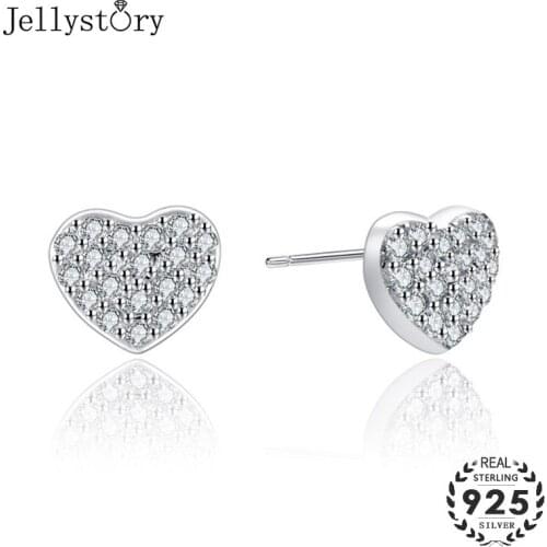 Jellystory 925 sterling silver stud earrings with heart-shaped AAA zircon gemstones fine jewelry earring for women wedding party