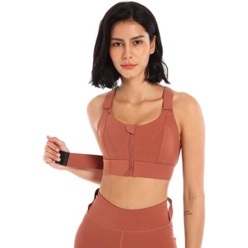 Linbaiway Front Zipper Sports Bra for Women Plus Size Adjustable Fitness Shockproof Bras Gathered Bralette Top Brassiere