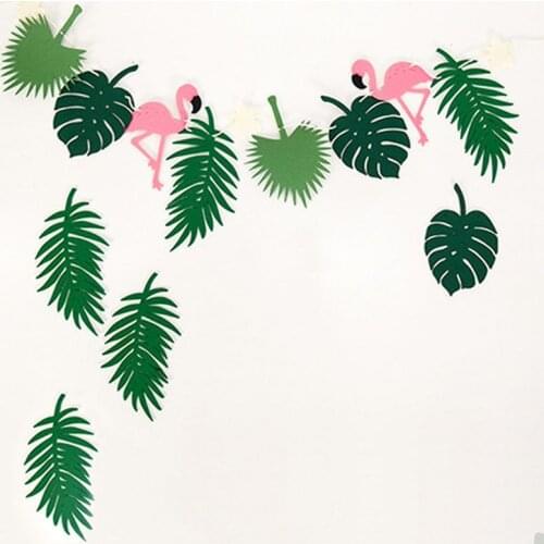 Flamingo & Leaves Hawaiian Jungle Party Decoration Garland Birthday Parti Photo Prop Artificial Plants Woodland Party Supplies