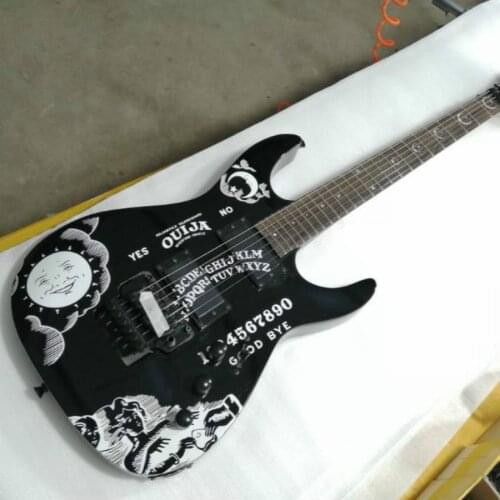 Top quality FDOH-9006 black color Personality patterm black hardware Kirk Hammett Ouija Electric Guitar, Free shipping
