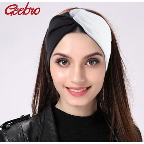 Geebro Women Elastic Patchwork Turban Headbands Twist Stretch Hairbands Fashion Headband Yoga Headwrap Spa Head Band for Girls