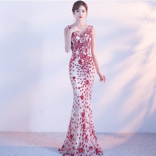 Women Chinese Traditional Wedding Dress Elegant Qipao Sexy Long Evening Dresses Fishtail Cheongsam Gown China Bride Costume Robe