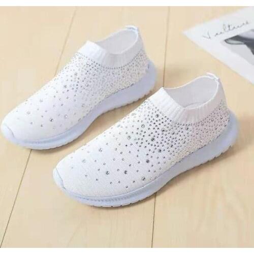 2021 Vulcanized Shoes Sneakers Women Trainers Knitted Sneakers Ladies Slip-on Sock Shoes Sparkly Crystal Zapatillas Mujer Casual
