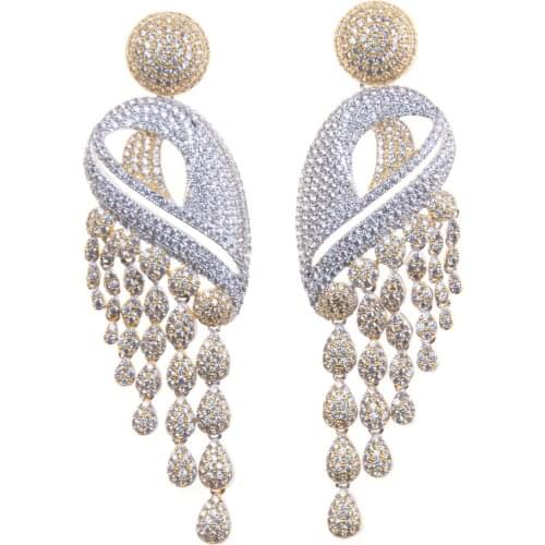 SLJELY Luxury Trendy Palace Tassel Earrings Full Mirco Cubic Zirconium Naija Wedding Party Women Earring Fashion Jewelry