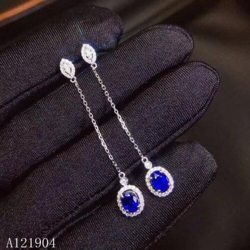 KJJEAXCMY fine jewelry 925 sterling silver inlaid natural sapphire female earrings support detection
