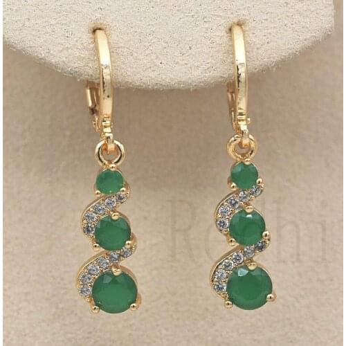 1.2'' Swirl Round Emerald Jade Topaz Wedding Dangle Women Earrings