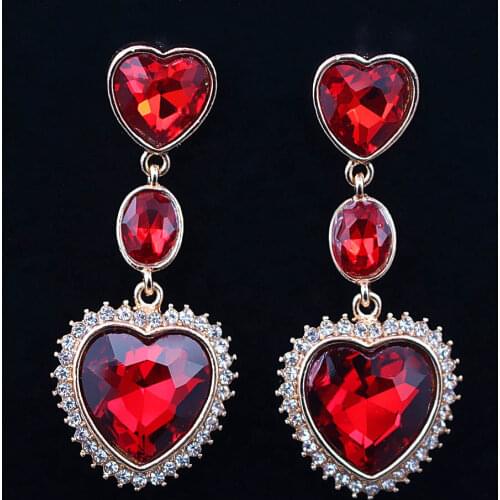 1 Pair Crystal Statement Long Dangle Earrings Women Bridal Wedding Jewelry Accessories Red Stud Earring Hanging Dangle Earrings