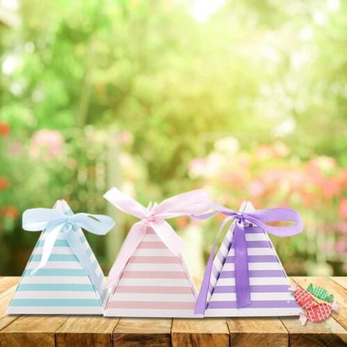 10pcs/lot Pyramid Striped Paper Boxes Candy Box Wedding Favors Gift Sweet Favour Holder Party Birthday Baby Shower Supply