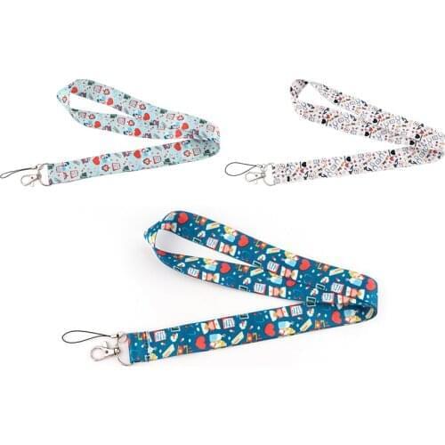 12pcs/lot E3424 Funny Cartoon Lanyard Keychains Accessory For Mobile Phone USB ID Badge Holder Keys Strap Neck lanyard For Nurse