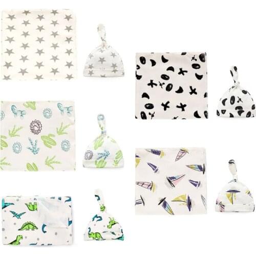 2 Pcs/Set Infant Swaddle Blankets Newborn Baby Boy Girls Receiving Wraps Beanie Sleepsacks Shower Gifts