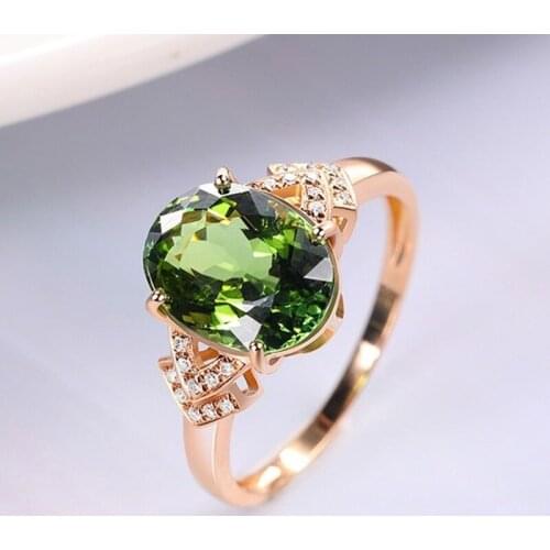 2021 New Oval Simulation Emerald Tourmaline Open Rings for Women Elegant 18K Rosegold Crystal Zircon Stone Finger Rings Bague