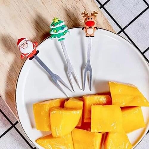 5Pcs/Set Christmas Fruit Fork Stainless Vegetable Forks Cartoon Santa Claus Salad Stick Dessert For Party Forks Decoration