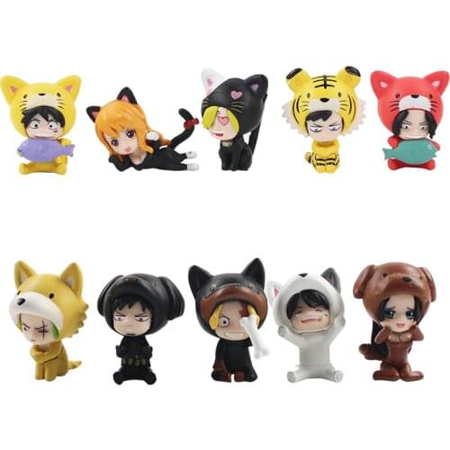 5pcs/lot Figures Luffy Nami Sanji Zoro Sabo Ace Hancock Law Cosplay Cat Dog Animal Mini Model Toy for Kids