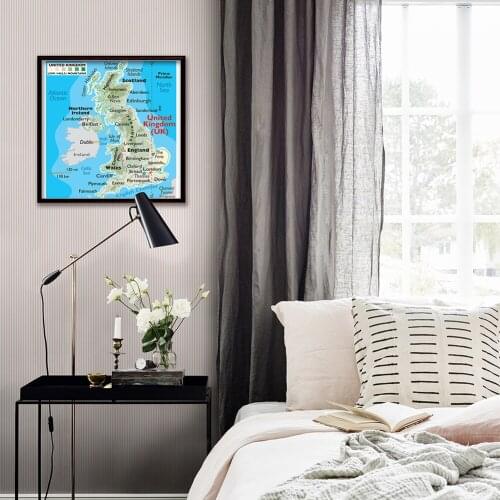 60*60cm The United Kingdom Orographic Map Canvas Painting Wall Art Poster Classroom Home Decoration Children School Supplies