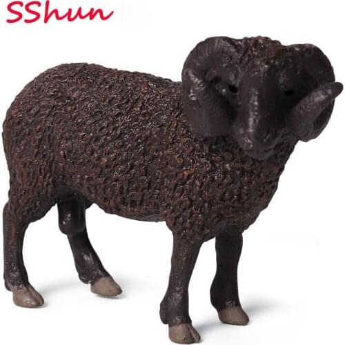 9*4*6.5CM Childrens Simulation Wild Animal Solid Plastic Static Sheep Model Black Bend Sheep Big Horn Argali Sheep Toy