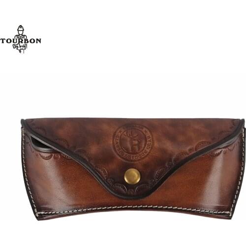 Tourbon Thick Sturdy Genuine Leather Eyeglasses Case Glasses Eyewear Sunglasses Protector Heavy Duty Portable Holder