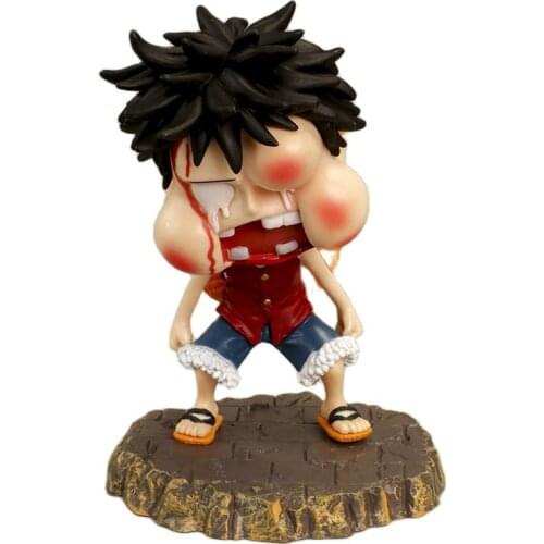 12cm Q Style One Piece Anime Funny Face Luffy Badly Beaten Face Going PVC Action Figure Collectible Model Christmas Gift Toys