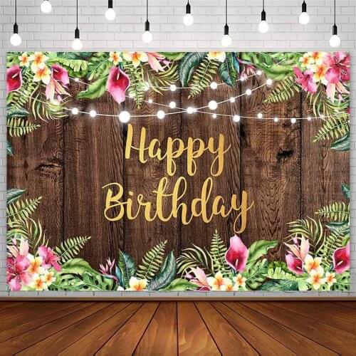 Avezano Happy Birthday Party Backdrops Plank Flowers Light Photography Backgrounds Photo Studio Photocall Photozone Decor Props