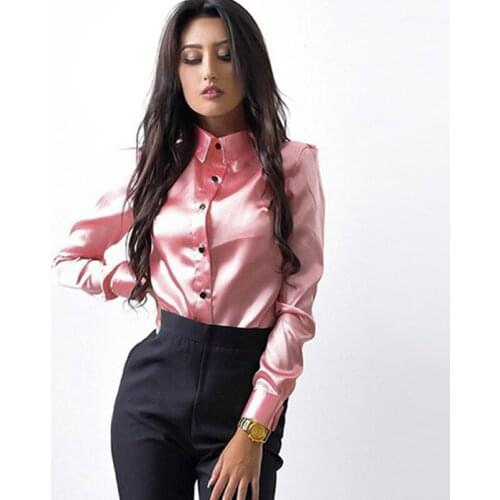 Blusa Women Blouse Elegant Satin Shirt Turn Down Collar Longth Sleeve Female Formal Office OL Blouse Women Tops