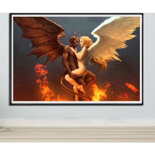Devil VS Angel Decorative Paintings Modern Wall Art Demons and Angels Wall Art Canvas Framed Home Decor Back To The Future