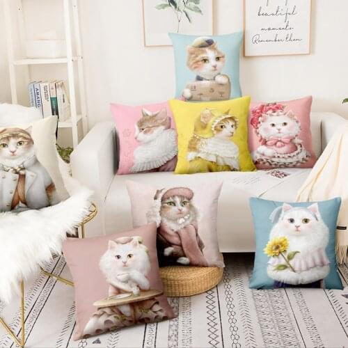 Korean Cartoon Cat Printed Cushion Decorative Pillow Home Pillow Decoration Almofadas Decorativas Para Sofa Throw Pillow 45*45cm