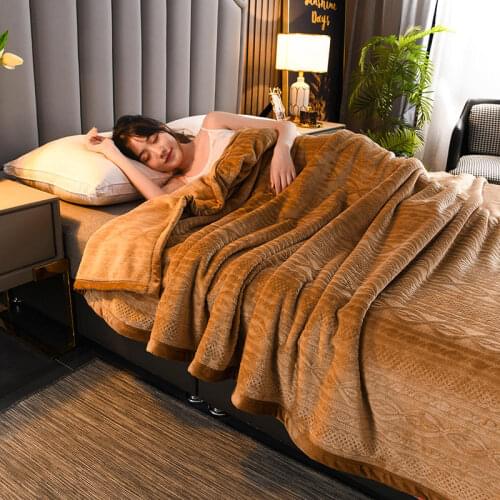 Queen Size Coral Fleece Blanket For Bed Soft Solid Color Thick Blankets For Winter King Size Double Plaid Bed Linen 200*230