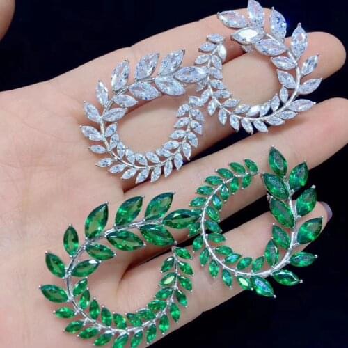 Plant 925 sterling silver with cubic zircon palm leaves stud earring the same style as actress white green color fine jewelry