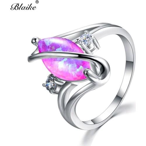 Blaike Charming Purple Fire Opal S Shaped Rings for Women Men Vintage Silver Color Engagement Ring Wedding Jewelry