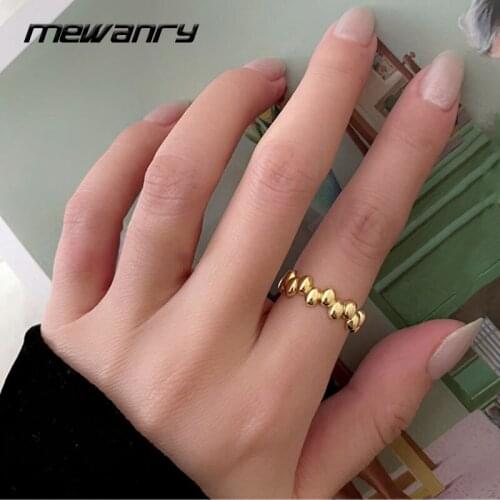 Mewanry 925 Sterling Silver Couples Rings Trend Elegant Simple Oval Little Golden Beans Party Jewelry Birthday Gifts for Women