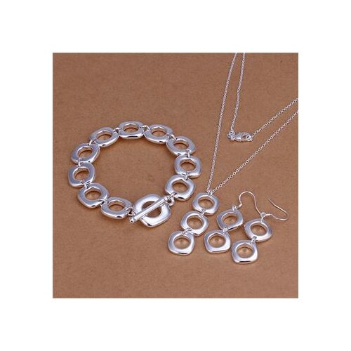Jewelry N925 Silver color Jewelry Set Necklace Earrings Bracelets Elegance, Womens Simple Square Three Set S163