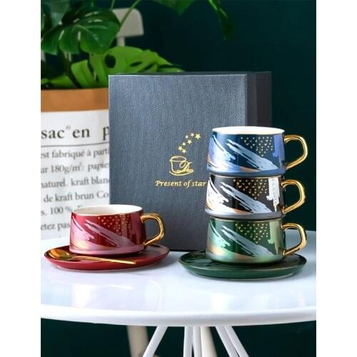 Creative Ceramic Coffee Cup Saucer Spoon Set 200ml Luxury afternoon tea Tea Cups set Modern Porcelain Tea Cup gift set
