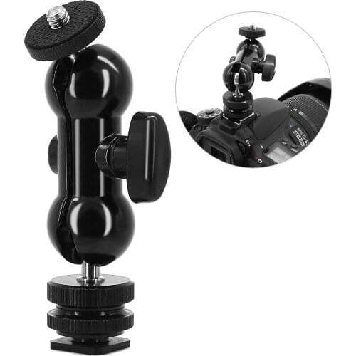 Cool Ball Head Shoe Mount 1/4 Hot Shoe Mount Double Ballhead 1/4" Tripod Screw Multi-Function for LCD Monitors Led Light