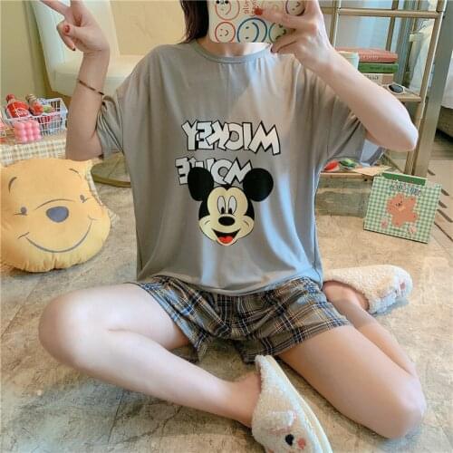Summer mickey Pajama Set Women Short Sleeve T Shirt and shorts Pijama Sleepwear Disney Cartoon Print Pyjamas Nightwear Set