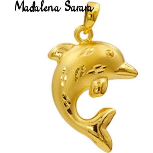 MADALENA SARARA Pure Gold Pendant 24k Gold Lovely Dolphin Charm Necklace Women Gold Jewelry
