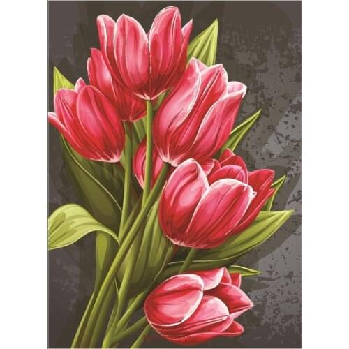 Counted Cross Stitch Kits Needlework Embrodery - Crafts 14 ct Aida Color DIY Arts Handmade Home Decor - Red Tulips 4